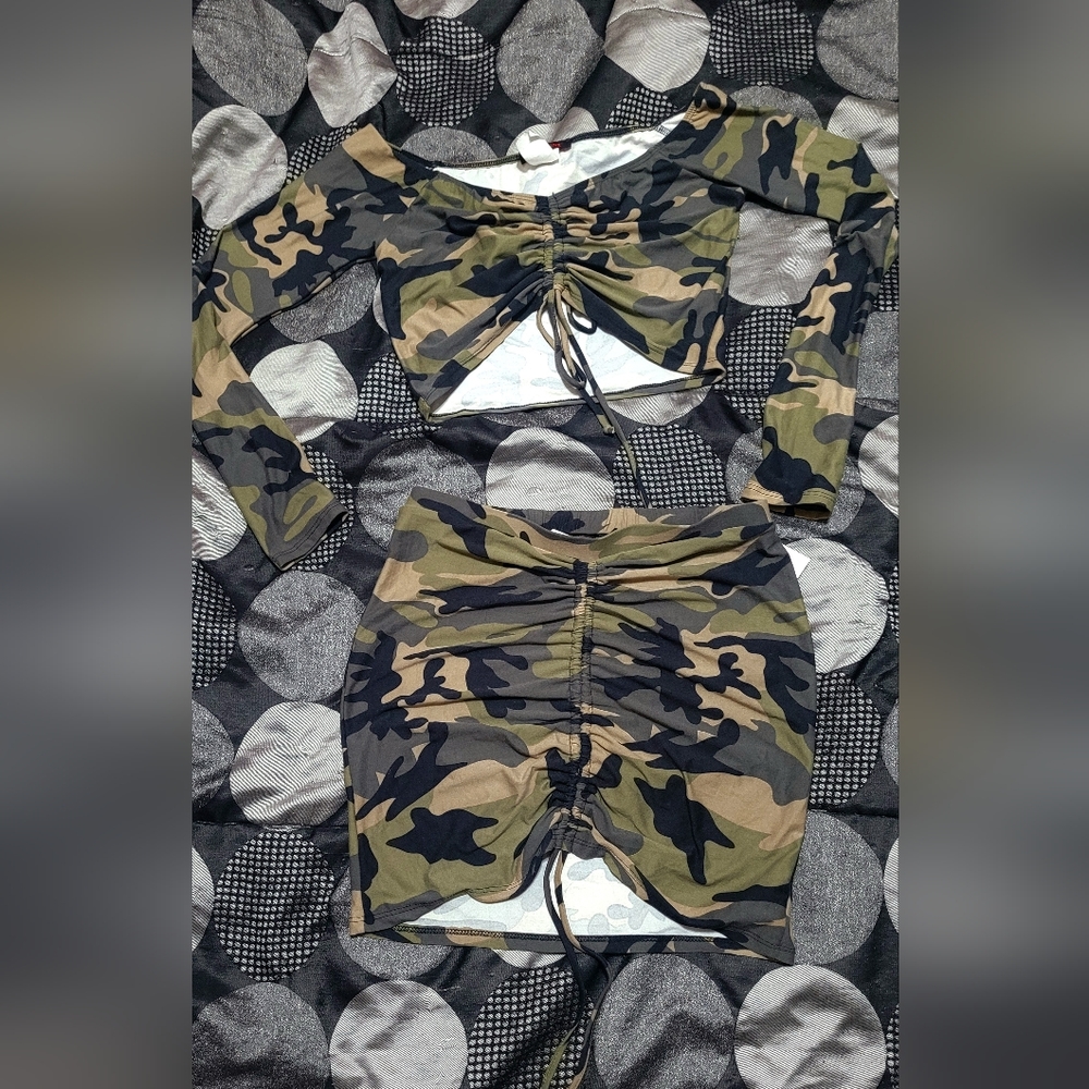 Army print 2 piece skirt set